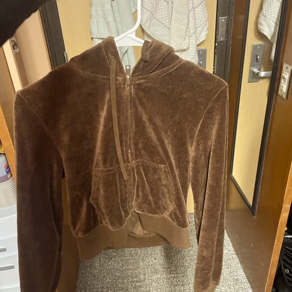 Brandy Melville velvet cropped zip up hoodie